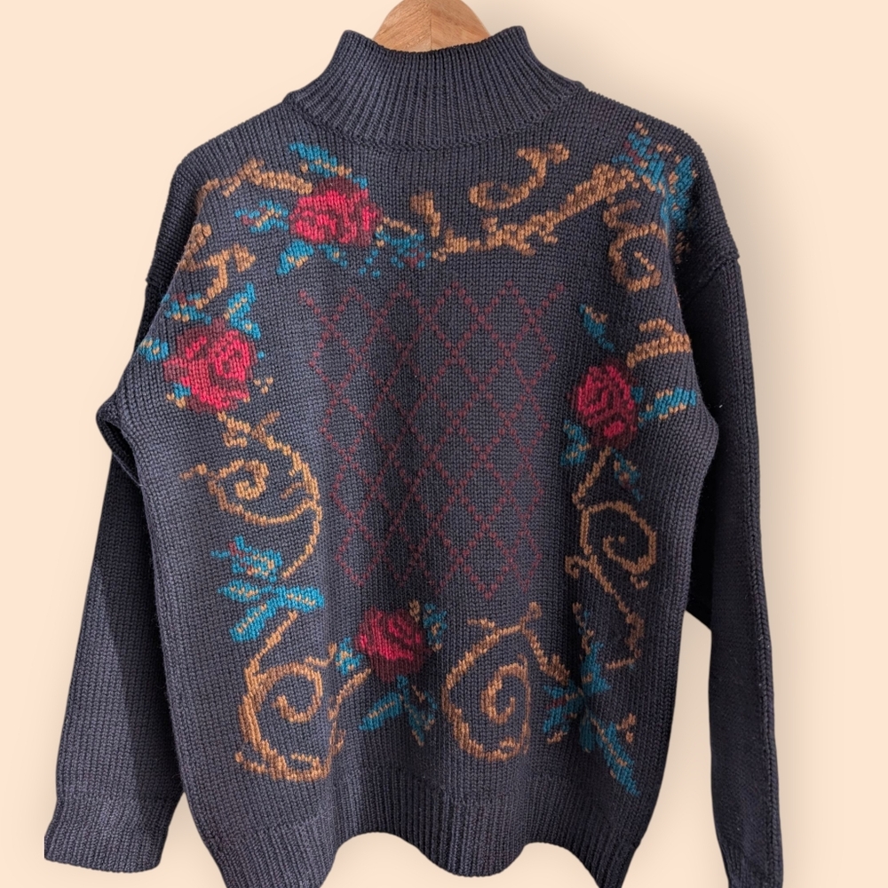 Vintage 100% Wool Hand Embroidered Sweater